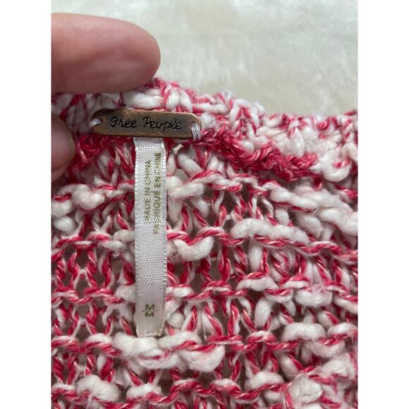 Free People Womans Stretchy Red & Cream V Neck Knit Sweater Top M - Picture 4 of 11